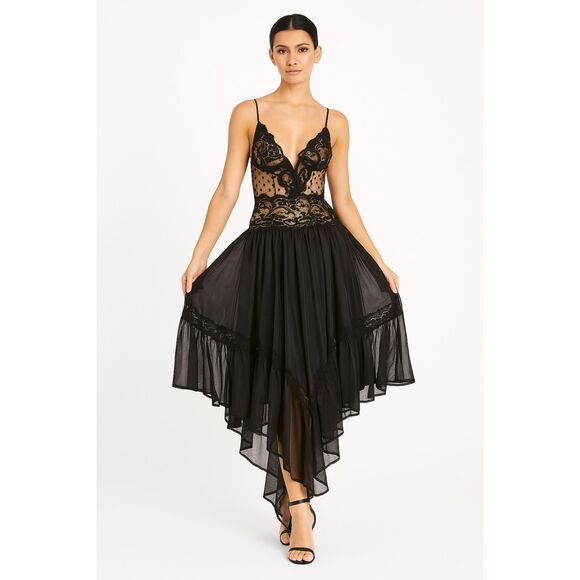 Vintage Andrea Kristoff For Escante Black Sheer Lingerie Slip Dress Size M - Picture 1 of 15